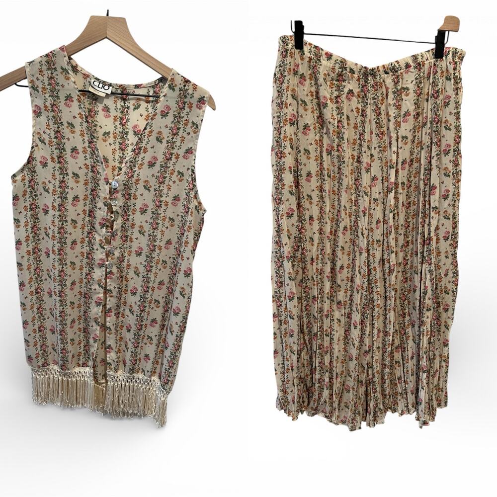 VTG Clio long tank with fringe and maxi skirt set SZ L festival Boho